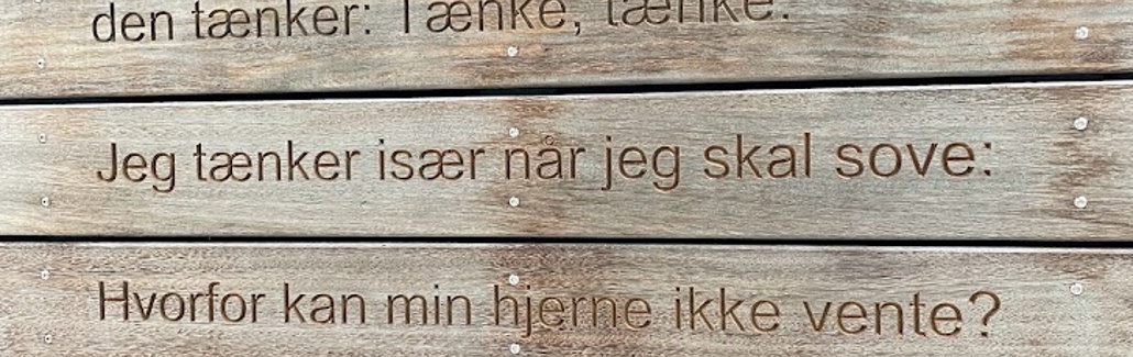 Foto af digt graveret i træ på Remisen